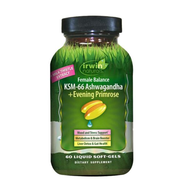 Irwin Naturals Female Balance KSM-66 Ashwagandha with Evening Primrose, 60 Liquid Softgels